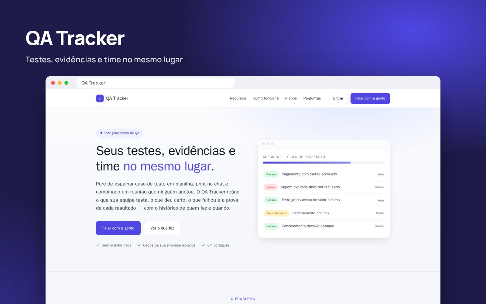 Tela do QA Tracker